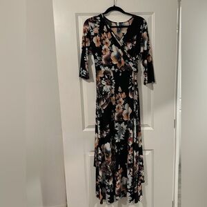 Pinkblush Black and Pink Floral Long Sleeve Dress